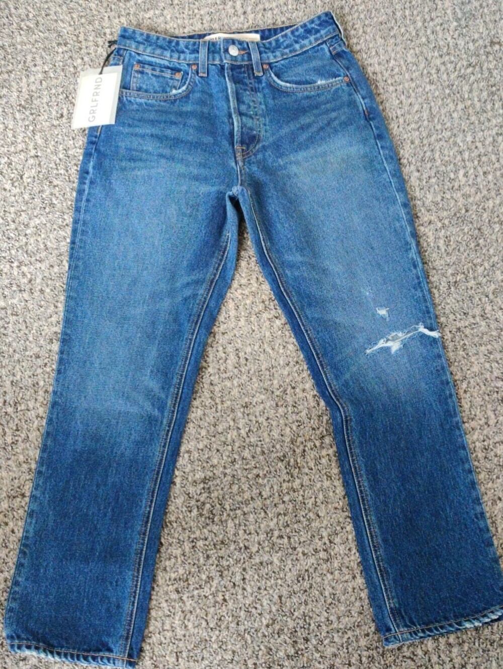 GRLFRND Medium Blue High-Rise Straight Leg Jeans